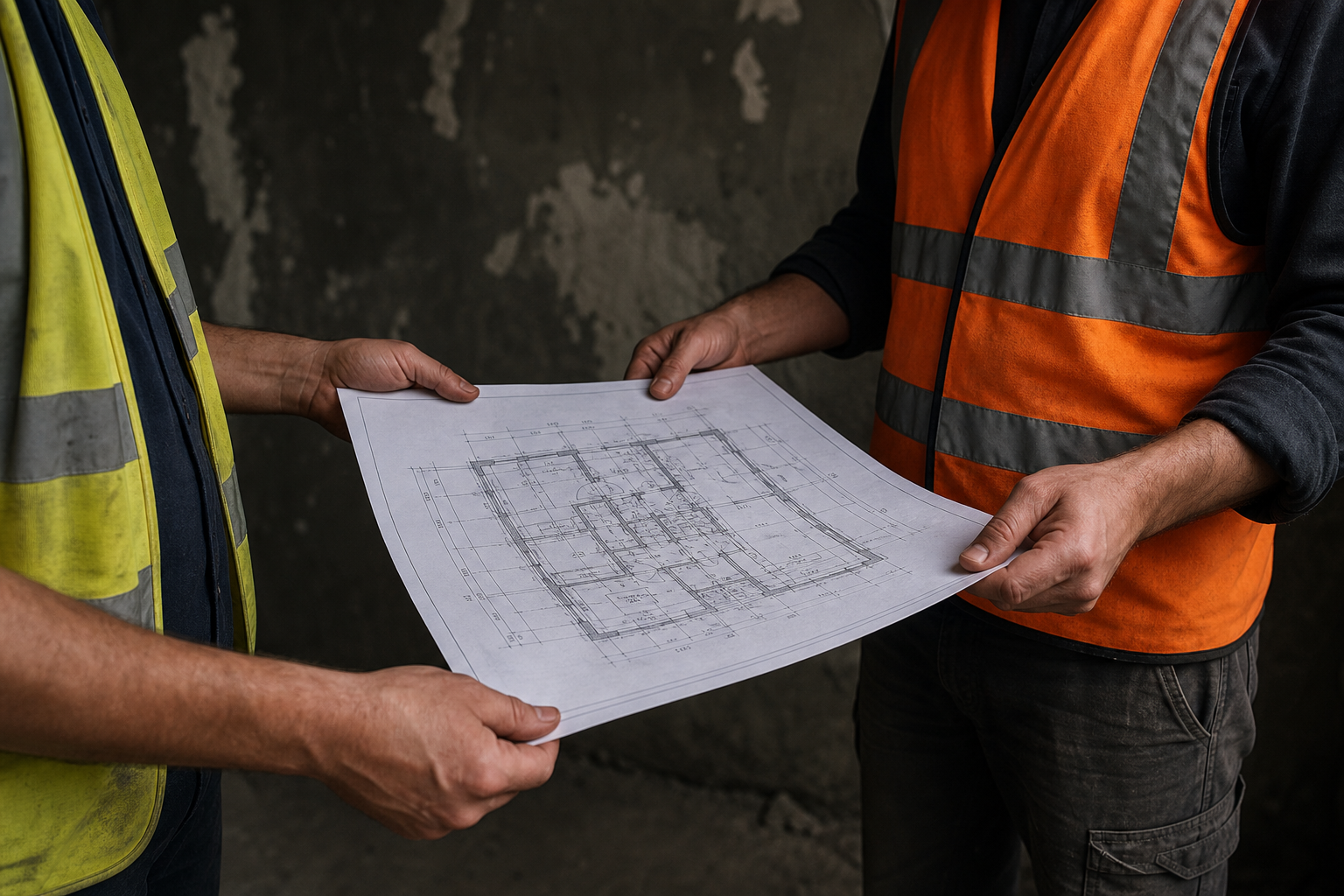Construction crew on a renovation site in Poland