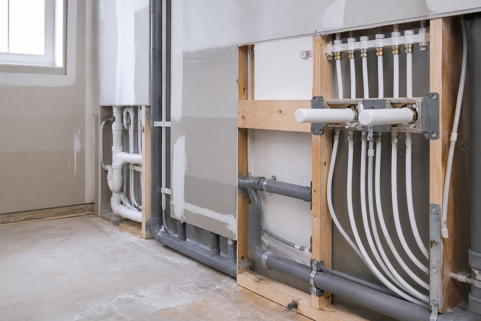 Plastic PVC and PEX plumbing pipes and fittings